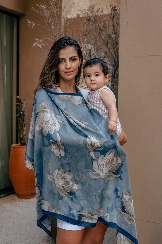 Blue Breastfeeding Shawl - Auralaiofficial 